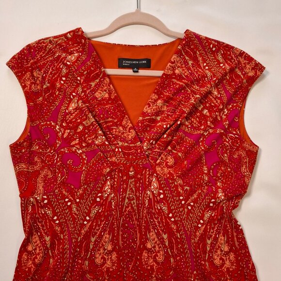 Jones New York Red Wrap Midi Dress Size 8 Empire Princess Fit & Flare Stretchy - Picture 4 of 13